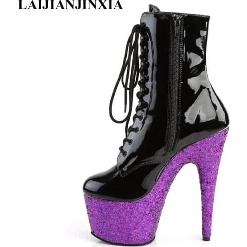 LAIJIANJINXIA 17cm High Heels Spring/Autumn Womens Shoes Round Head Sequined Vamp Ankle Boots Evening Wear High-heeled Boots