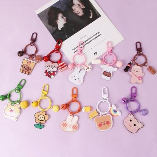 2020 Cartoon Bear Dog Flower Keyring Lucky Fortune Cat Rabbit Keychain Women Car Bag Pendent AirPods Key Chains Accessories