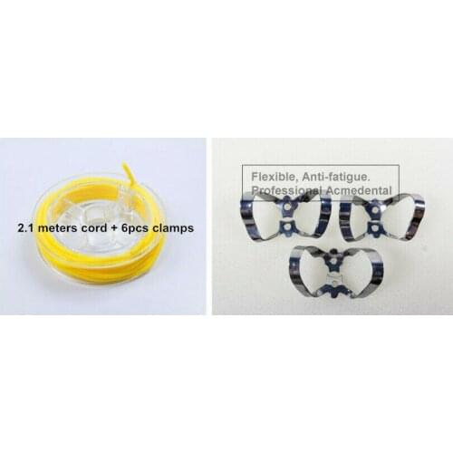 6# Dental Rubber Dam Sheets Clamp Clip (Stabilizing Cord x2.1m+ Clamps x6)