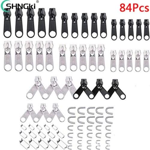 84pcs Universal Zip Heads Zipper Repair Replacement Kit Metal Zip Head Accessories Tool For Repairing Clothing Pants Tents Bags
