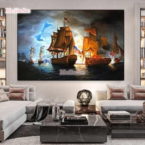 5D DIY Full Square Diamond embroidery Cross stitch sea ship scenery Full Round Diamond mosaic sailboat Diamond painting decor