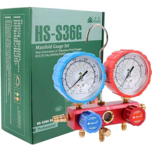 Car AC Airconditioning Conditioner Freon R134A Refrigerant Pressure Gauge Diagnostic Manifold Gauge Tester HS-S36G