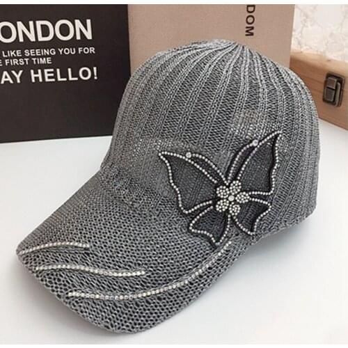 Baseball Cap For Women Big Butterfly Hat Denim Bling Rhinestone Snapback Caps Casquette Summer Breathable Sun Hat