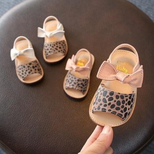 Summer Baby Girls Shoes Comfortable Children Sandals Leopard Bow Breathable Child Non-slip Sandals Shoes Soft Casual Kids Shoes
