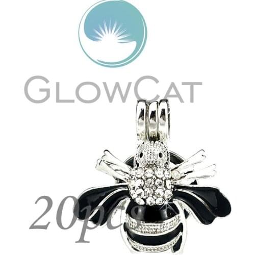 Black Enamel Rhinestone Insect Bee Beads Cage Essential Oil Diffuser Pearl Cage Locket Pendant 20x KK1054