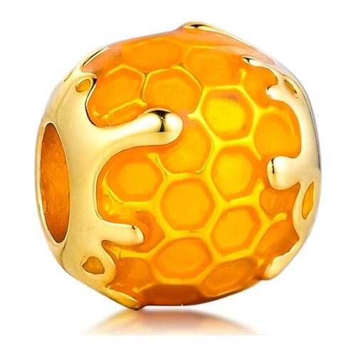 CKK Silver 925 Jewelry Golden Honey Charm, Shine Warm Yellow Enamel Fits Original Bracelets Sterling Silver Beads