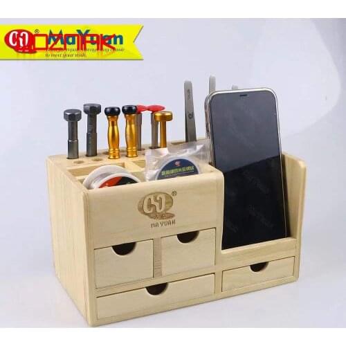 Wooden three-layer storage box mobile phone LCD screen screwdriver Tweezers Solder wire Storage rack Desktop finishing Tools