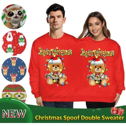 Double People Wear Sweater Christmas Costumes Red Green Festival Outfit Couples Conjoined Round Neck Bodysuit Rave Wear VDB1172