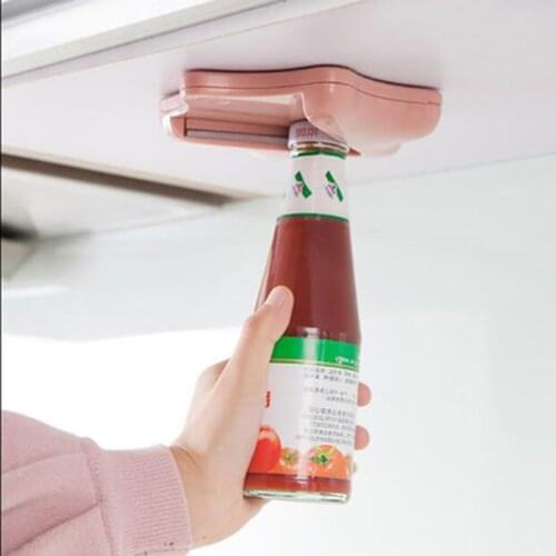 Can Opener Creative Can Opener Under the Cabinet Self-adhesive Jar Bottle Opener Top Lid Remover Helps Tired or Wet Hand Random