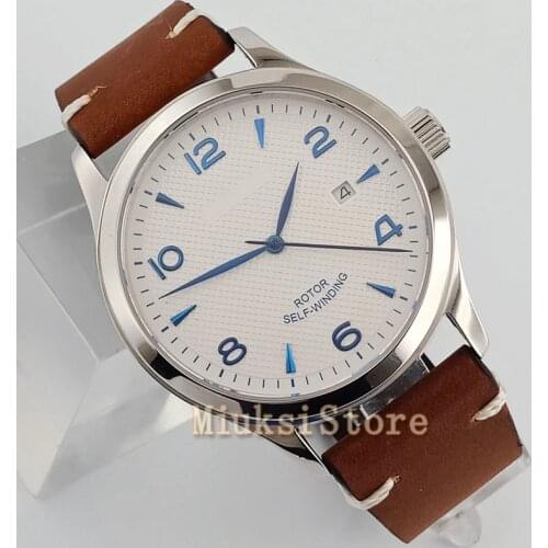 42mm corgeut white dial blue mark Sapphire Glass Brushed silver case Automatic mens watch