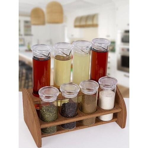 8-PIECE SPICE AND OIL HOLDER SET WITH WOODEN STAND