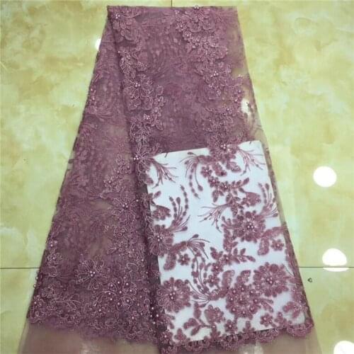Flower Fabric beads sequins Nigerian Dresses, Nigerian Lace Fabric 5Y, Pearls Tulle Lace Fabric Burgundy pink Purple, white