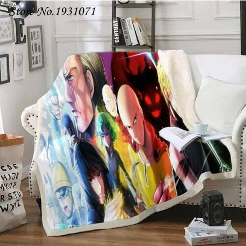 NEW ONE PUNCH MAN 3D Printed Fleece Blanket for Beds Thick Quilt Fashion Bedspread Sherpa Throw Blanket Adults Kids 07