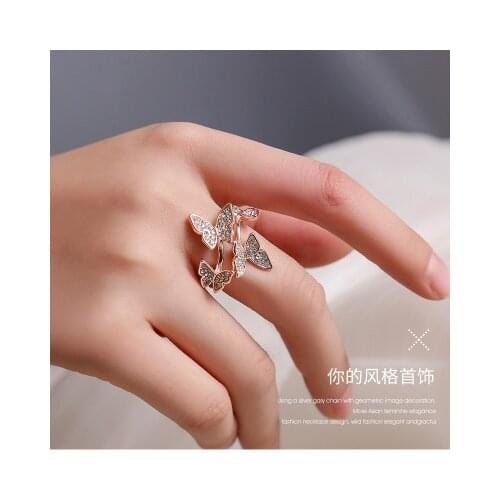 New fashion Four Butterfly Rhinestone Index Finger Rings For Women girl Accessories jewelry wholesale