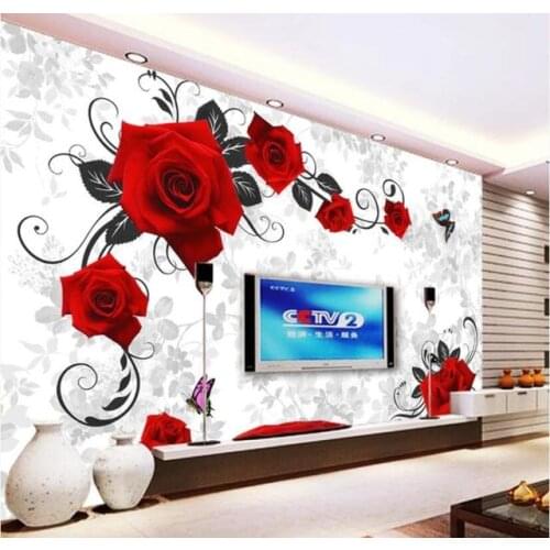 Custom Size papel de parede 3D Photo Red rose Murals Bedroom Livig Room TV Sofa Backdrop Self Adhesive Wallpapers Waterproof