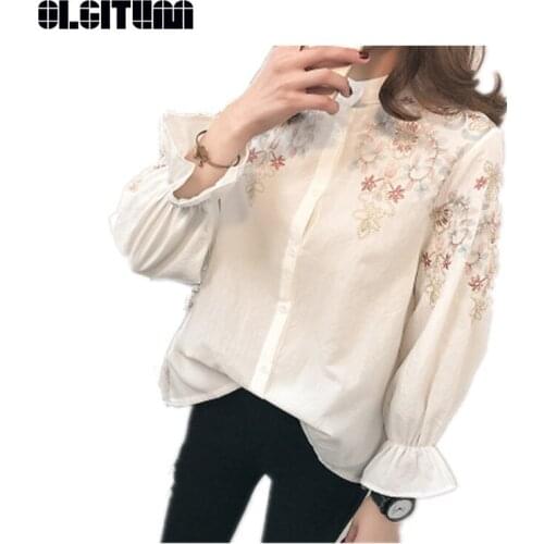 OLGITUM Stand-up Collar Blouses