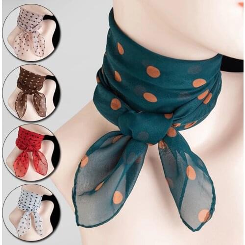 Retro Chiffon Polka Dot Scarf Summer Thin Scarves Elegant Women Square Scarf Beach Sunscreen Hijab Soft Wrap Shawl