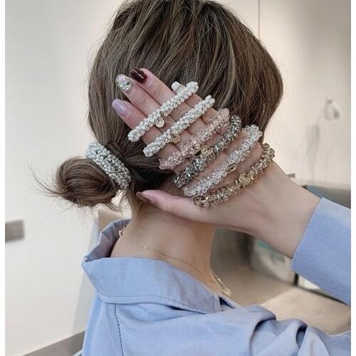 Hot Sale Korean Design Pearl Scrunchies Ponytail Holders Hair Accessories Girl for Women Elastic hair bands