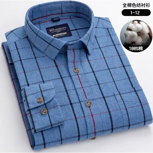 Plaid Shirt 100% Pure Cotton Casual Longsleeve Shirt for Men Button Down Shirts for Men Streetwear Mens Fashion Clothing Trends