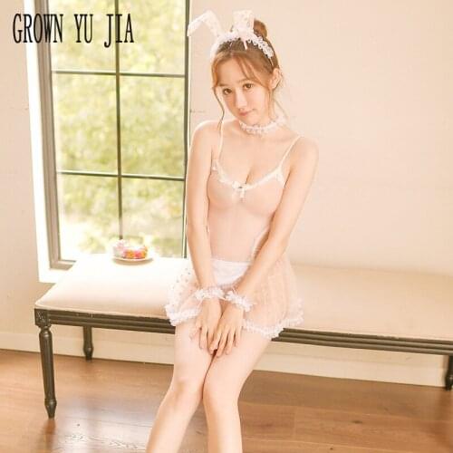 Sexy Bunny girl cosplay costume Erotic transparent babydoll japanese naughty lingerie porno Gauze Bunny uniforms Dress sex play