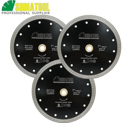 SHDIATOOL 3pcs Dia 7" Hot pressed sintered Mesh Turbo Diamond Saw blade 180mm Dry or Wet Cutting Disc Diamond Wheel Tile Marble