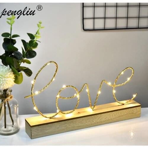 LED Night Light Nordic Wooden Base Love Home Letter Decorative Lamp Home Living Room Decoration Creative Gift Battery Operated