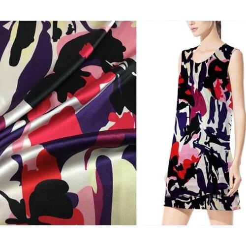 140cm wide 19mm 97% mulberry silk & 3% spandex camouflage print stretch silk satin fabric for dress shirt clothes cheongsam C017