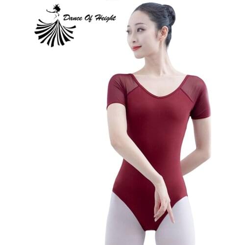 Adult Gauze Ballet Leotard Cotton Mesh Yoga Clothes Gym Dress Round Neck Short Sleeve Dancewear With Chest Pad Solid Cheaper One