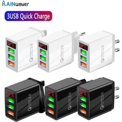 Quick charge 3.0 USB Charger for iPhone Xiaomi Samsung Huawei 5V 5.1A Digital Display fast charge charger Wall Phone Charger