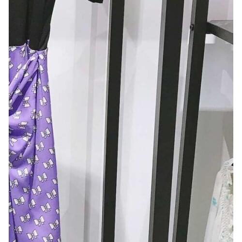 Women Dress 100% Polyester Early Autumn New Round Collar Wave Point Stitching Slim T-Shirt False Two Layers Dress