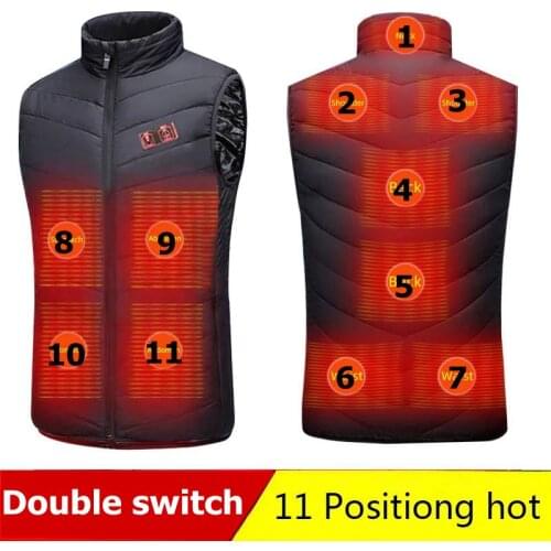 Wint Smart dual switch 11 areas Heated Vest Men Coat Intelligent USB Electric Heating Padded Jacket Thermal Warm Clothes Winter