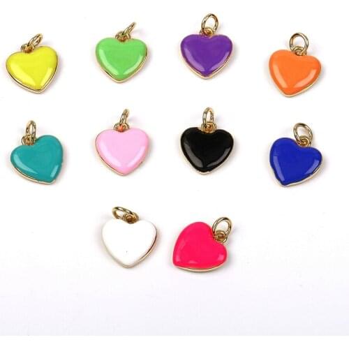 10Pcs,Wholesale Hot Sale Gold Plated Enamel Neon Rainbow Mini Heart Charm Pendants for Necklace Making