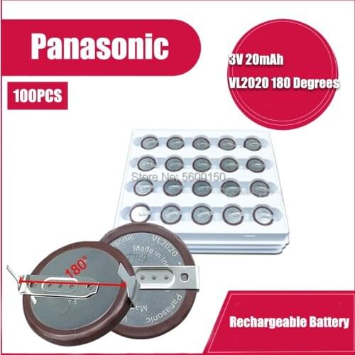 100PCS 100% Original Panasonic VL2020 3V 20mAh coin type rechargeable 180 degrees fillet lithium button cell battery