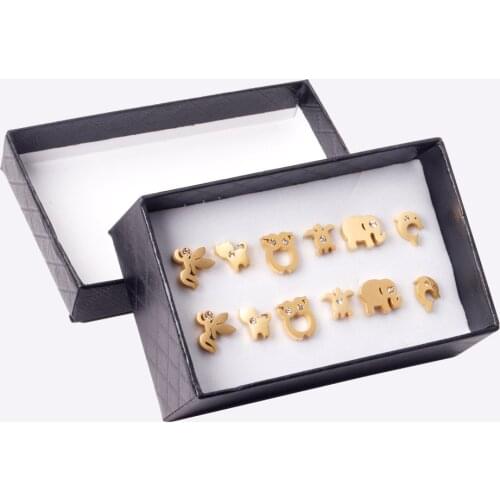 6Pair/Box 316L Stainless Steel Earrings Set Crystal Mixing Small Ear Studs Ladies/Baby/Girl/Kid Gift Jewelry Accessories