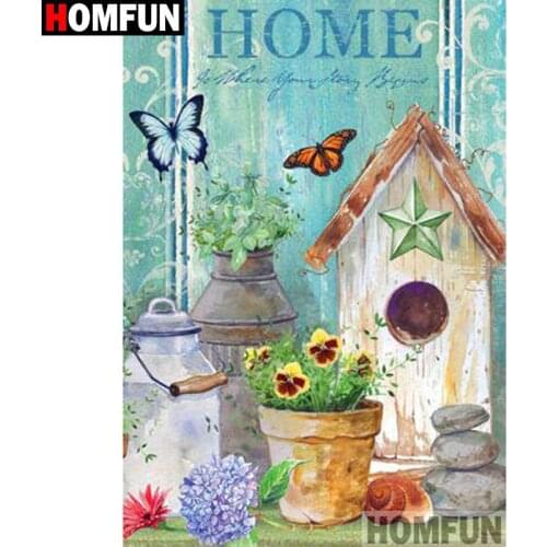 HOMFUN Full Square/Round Drill 5D DIY Diamond Painting "Bird house scenery" 3D Diamond Embroidery Cross Stitch Home Decor A19377