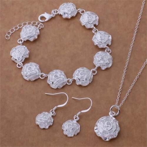 AS195 Hot Sale Silver Color Jewelry Sets For Women Wholesale High Quality Classic Bracelet 023 + Necklace 301 + Earring 288
