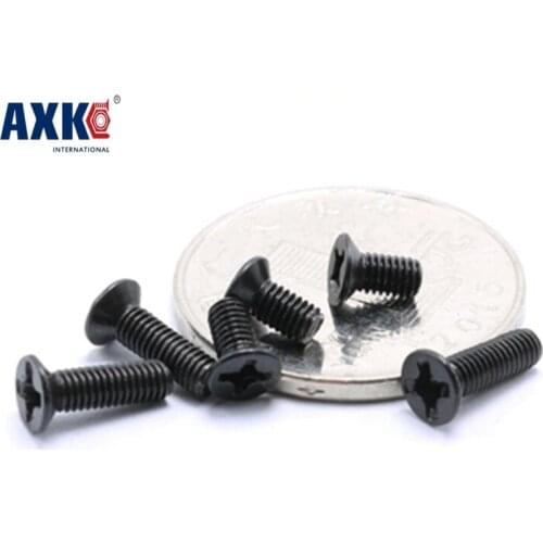 Axk 100pcs M3*5/6/8/10/12/15/18/20 Black Nylon Plastic Insulation Phillips Cross Recessed Flat Countersunk Head Machine Screw