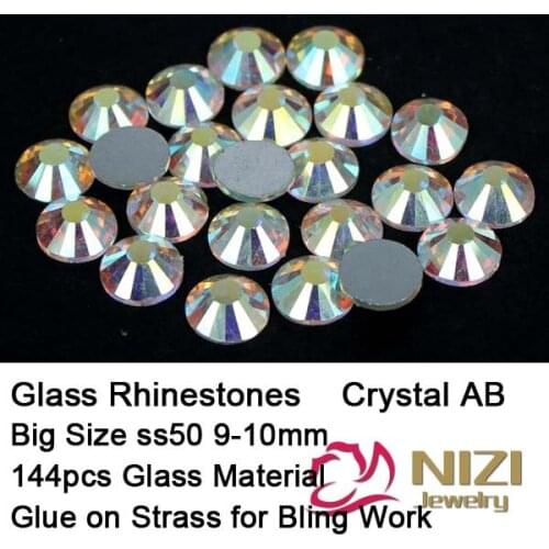 Big Size ss50 9-10mm 144pcs White Crystal AB Nail Art Stones Crystal Rhinestones Flatback Strass Non- Hotfix Glue On Beads DIY
