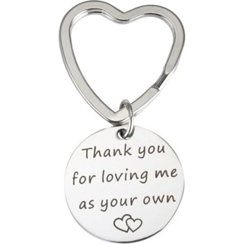 3pcs/Lot Stainless Steel Heart Key Ring Thank You For Loving Me As Your Own Words Pendant DIY Jewelry Making Keychain Gifts