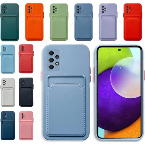 A 52 Case Card Slot Holder Square Silicone Phone Case For Samsung Galaxy A52 2021 4G 5G SM-A325F/DS 6.5'' Camera Protector Cover