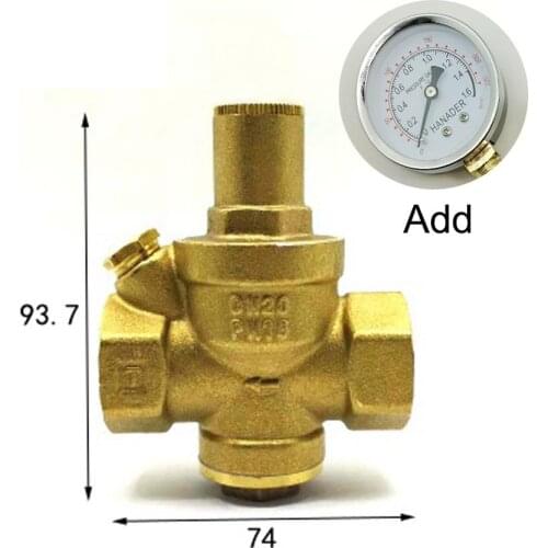 DN20 3/4" BSPP Female Brass Pressure Relief Vavle Safety Adjustable Big-Body Width 74mm Max 16Bar With Pressure Gauge