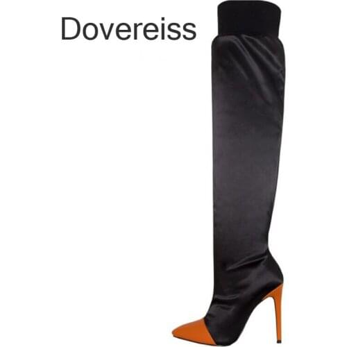 Dovereiss Fashion Womens Shoes Winter Pointed Toe Stilettos Heels Sexy Elegant Over The Knee Boots Snakeskin New Big Size 44 45