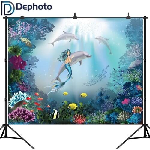 Dephoto Mermaid Photography Backdrops Dolphin coral pearl undersea birthday party custom Backdrop fund camera Photographic