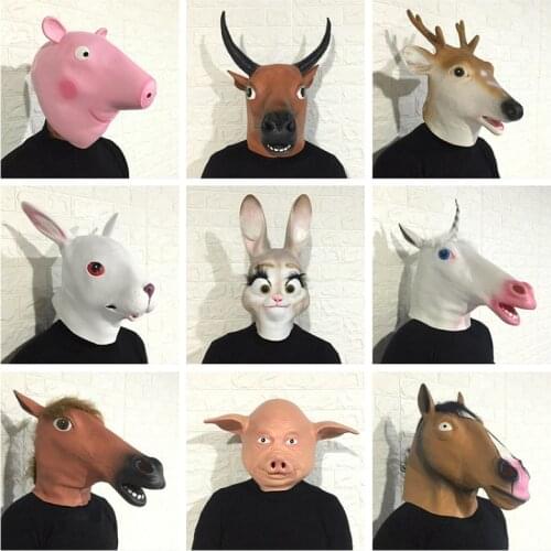 GY Adult Animal Mask Head Cover Horse Head Rabbit Children Cute Headwear Halloween Funny Performance Props