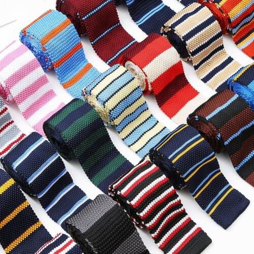 Ikepeibao Navy Red Slim Skinny Knitted Narrow Black White Ties Neck Tie Mens Yellow Coffee Striped Necktie Flat Head