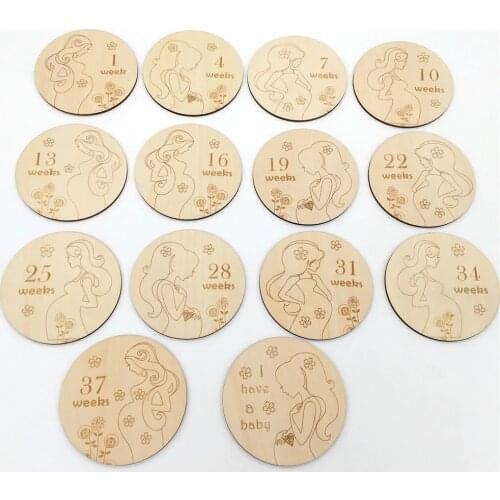 14pcs 10cm Pregnancy Announcement Baby Milestone Discs Cards Wooden Shower Newborn Gift