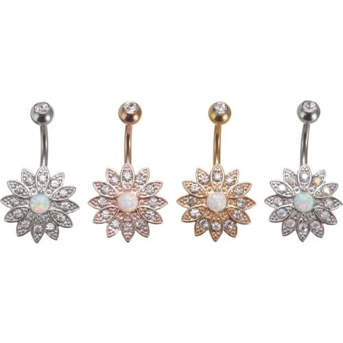 1pc White Opal Lotus Belly Piercing Belly Button Rings Navel Piercing Ombligo Body Jewelry Sunflower Belly Ring Earring