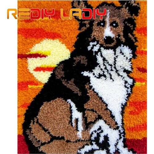 Latch Hook Rug Sunset Dog Mat Crocheting Carpet Rug 100% Acrylic Yarn Sofa Cushion Mat Crochet Tapestry DIY Carpet Arts & Crafts