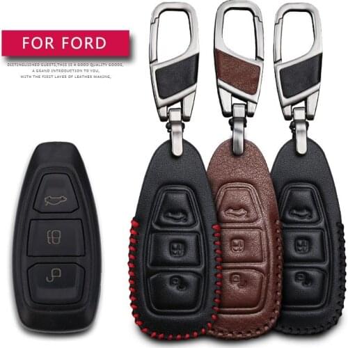 Leather Car Key Case Cover For Ford Focus RS Fiesta Mondeo Kuga B-Max Grand C-MAX S-MAX Galaxy Protection Key Skin Bag Only Case