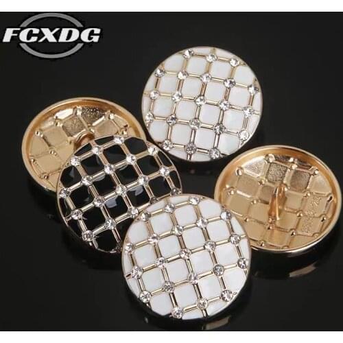 Round Lattice Rhinestone Buttons for Clothes DIY Sewing Supplies Fashion Black Shank Buttons for Clothing Womens Shirt Buttons
